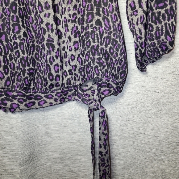Anne Klein Large Purple Leopard Print Top 3/4 Sleeves Tie Waist - Picture 3 of 8